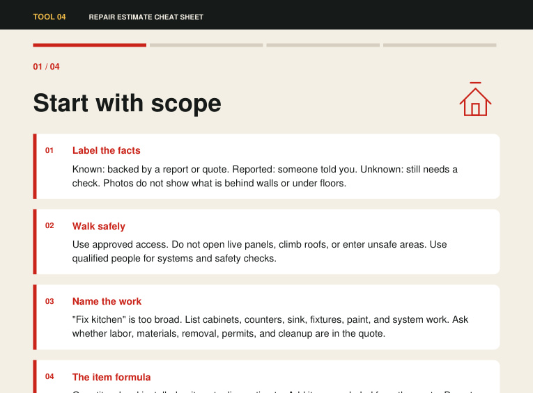 Excerpt from the included Repair checklist PDF